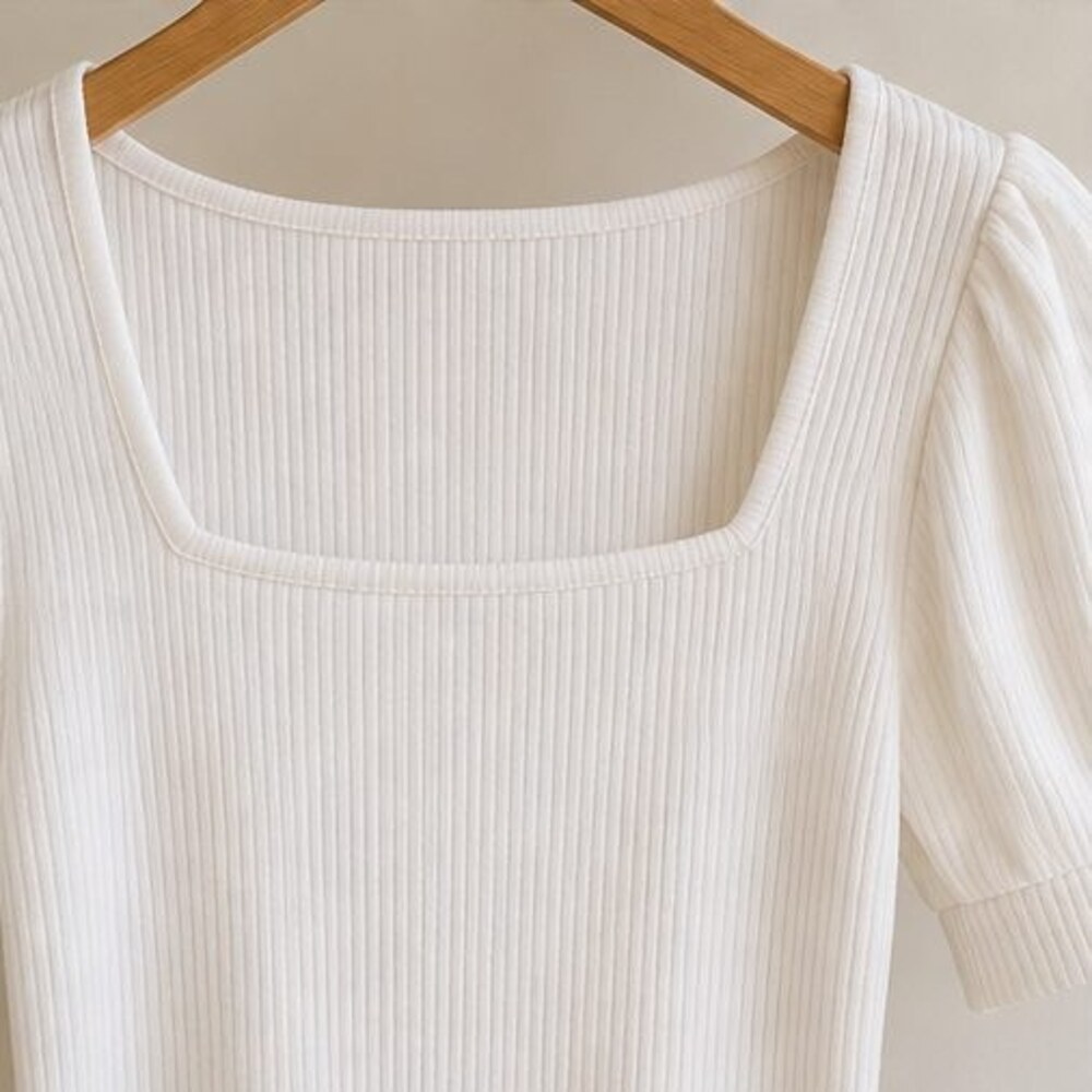 White Ribbed Square Neck Top - Picture 4 of 6